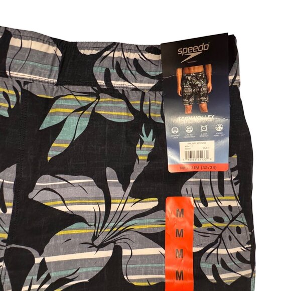 Mens Medium Speedo Tropical Black Floral Swim Board Shorts Surf Tech Volley - Picture 2 of 9